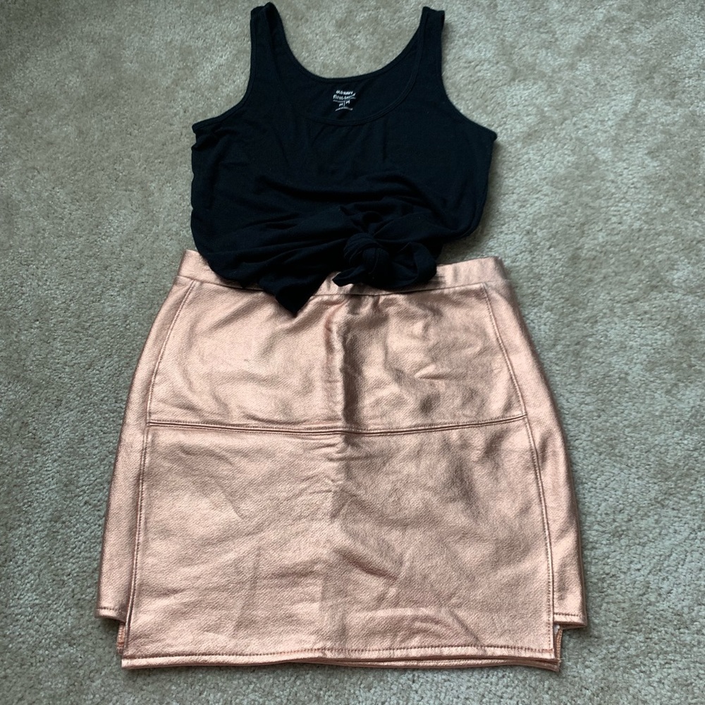 Metallic rose gold mini skirt